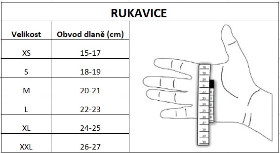 rukavice tabulka velikosti 